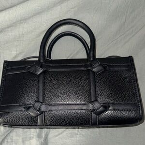 Steve Madden Black Structured Woven Satchel Bag | Top Handle Crossbody Purse